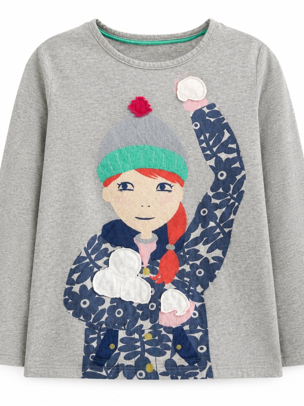 Mini Boden LS Snowball Kid's Applique T-Shirt Size 7-8y